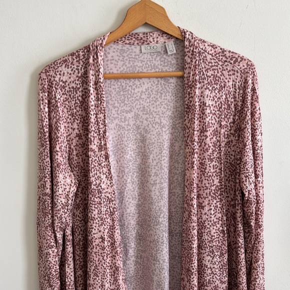 LOGO Lori Goldstein polka dot rose print open front long cardigan top size large - Picture 2 of 7